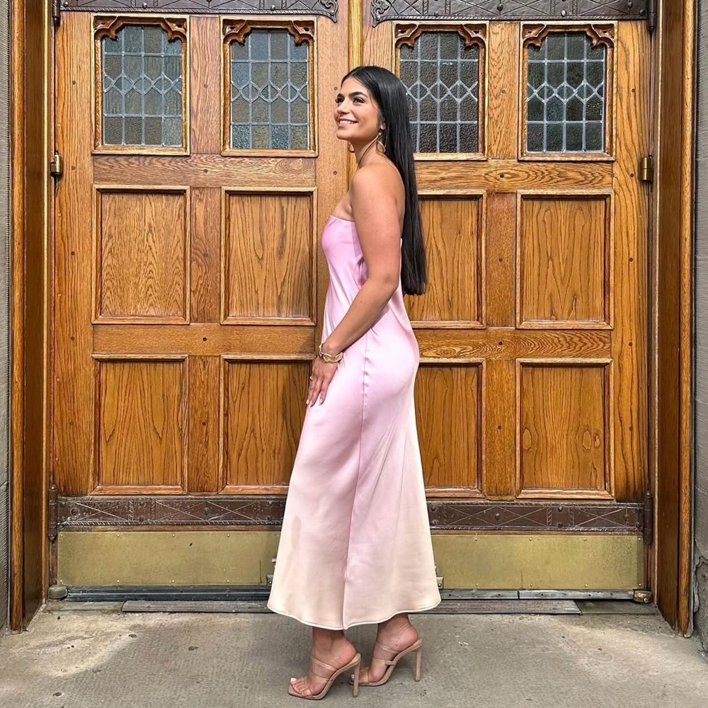 Zara Pink Satin Strapless Slip Dress - Picture 6 of 13